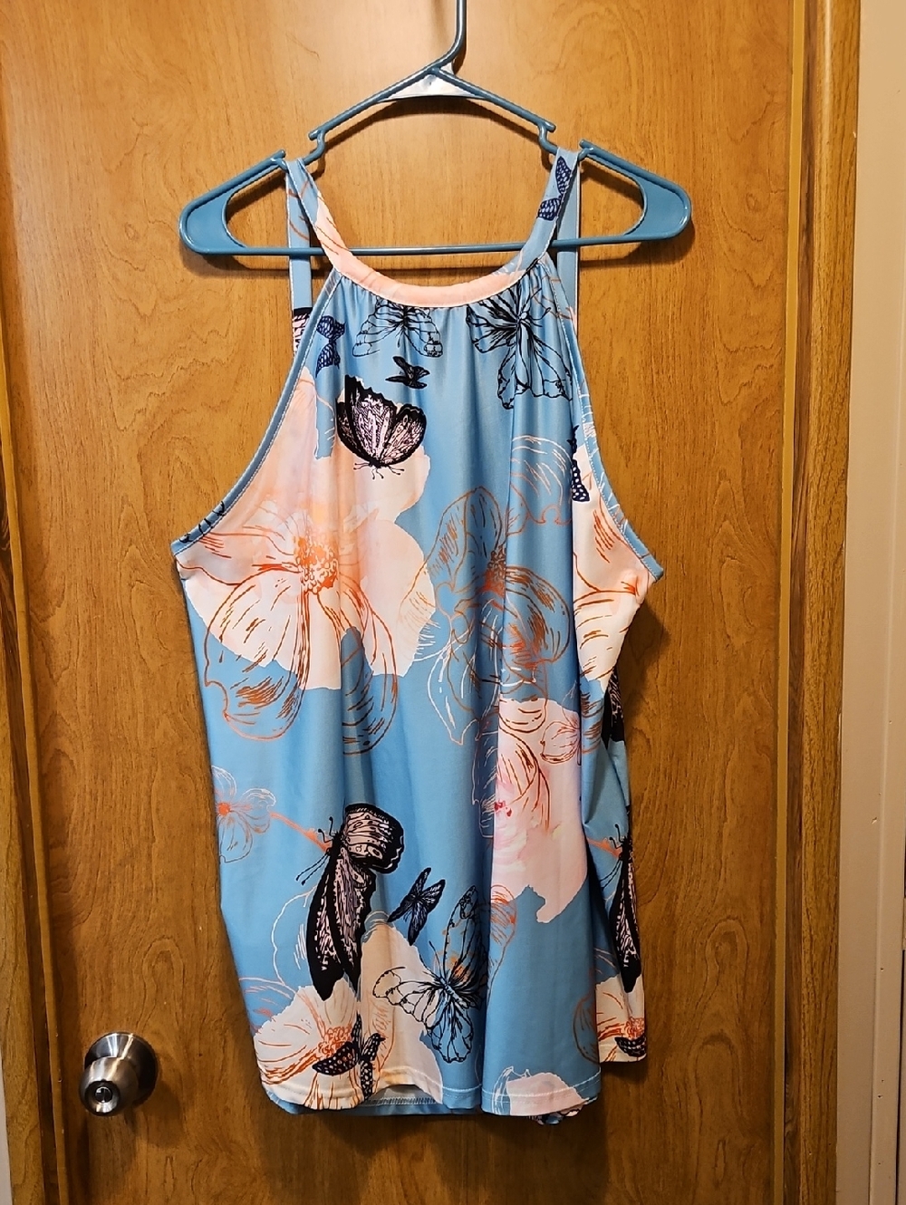 Blue Floral & Butterfly Halter Tank Top